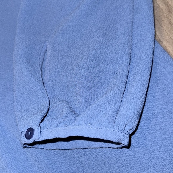 Michael Kors Blue Long Sleeve Ruffle Blouse Cold Shoulder - Picture 5 of 6